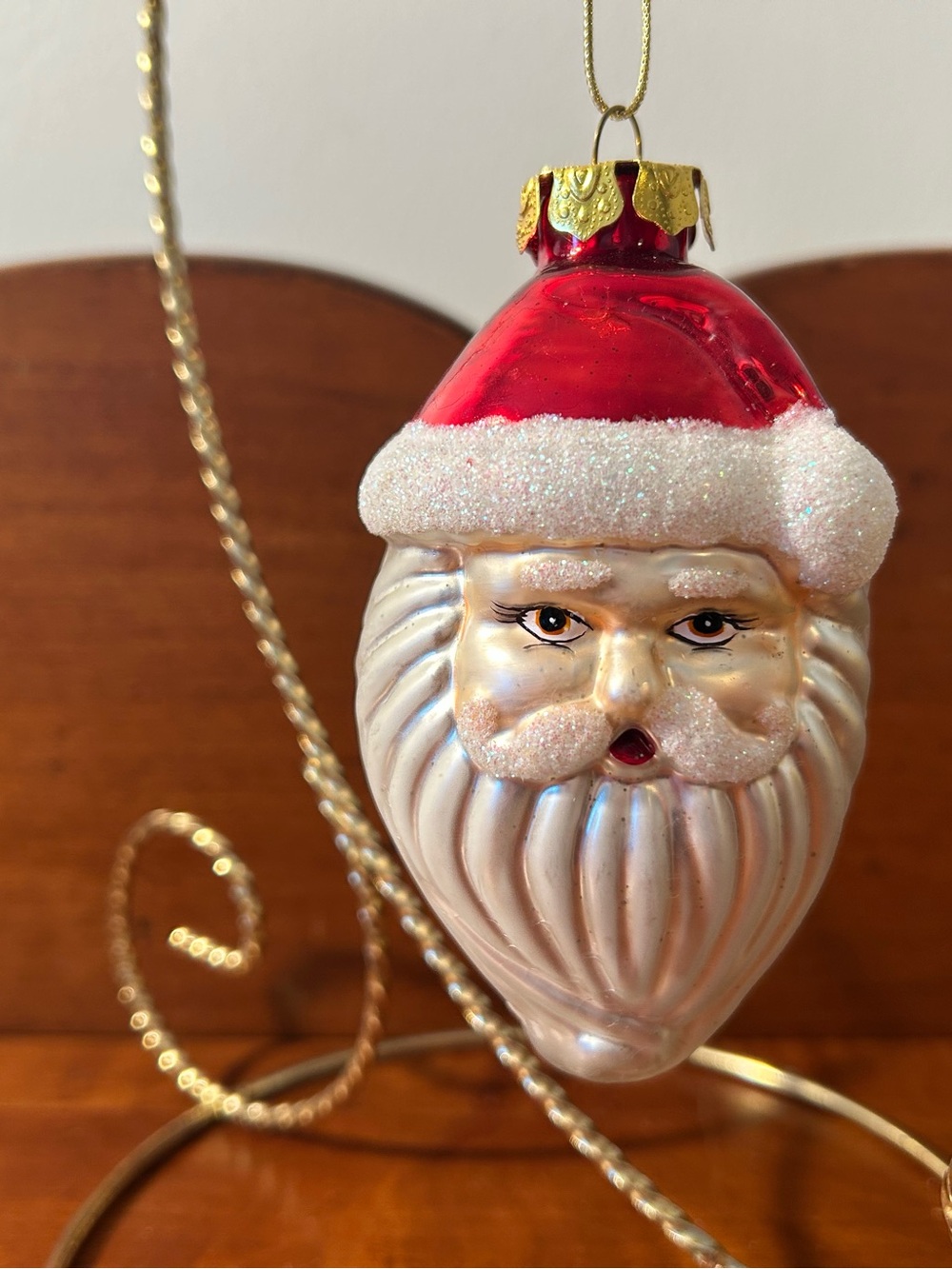 Glass Santa Face Ornament - Red and White Holiday Decoration